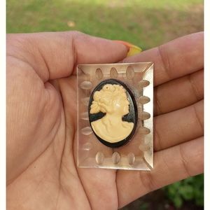 Vintage Cameo on Lucite Base Brooch 2" long